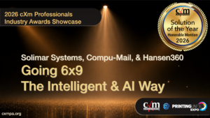 2026 cXm Professionals Industry Awards Showcase, Solution of the Year, Honorable Mention, Solimar Systems, Comu-Mail, LLC, & Hansen360