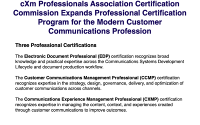 cXm Professionals Association Certification Commission Expands Professional Certification Program for the Modern Customer Communications Profession